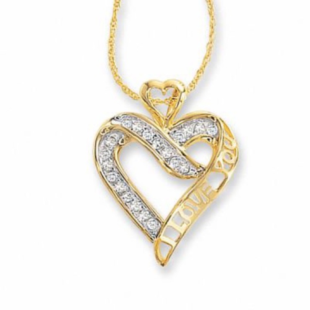 1/6 CT. T.W. Diamond "I Love You" Heart Pendant in 10K Gold